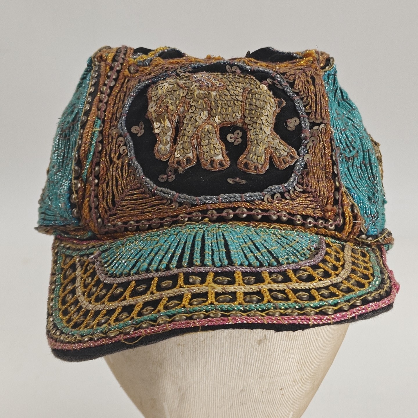 Vintage Sequined Hand Stitched Elephant Hat Made In Myanmar Burma
