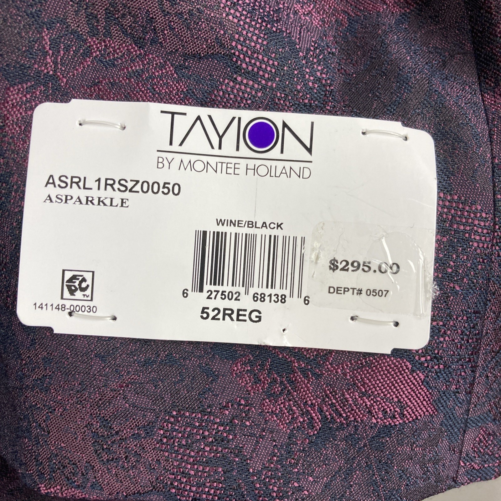 Tayion Mens Classic fit Double Breasted Dinner Jacket 52R Wine Black Floral