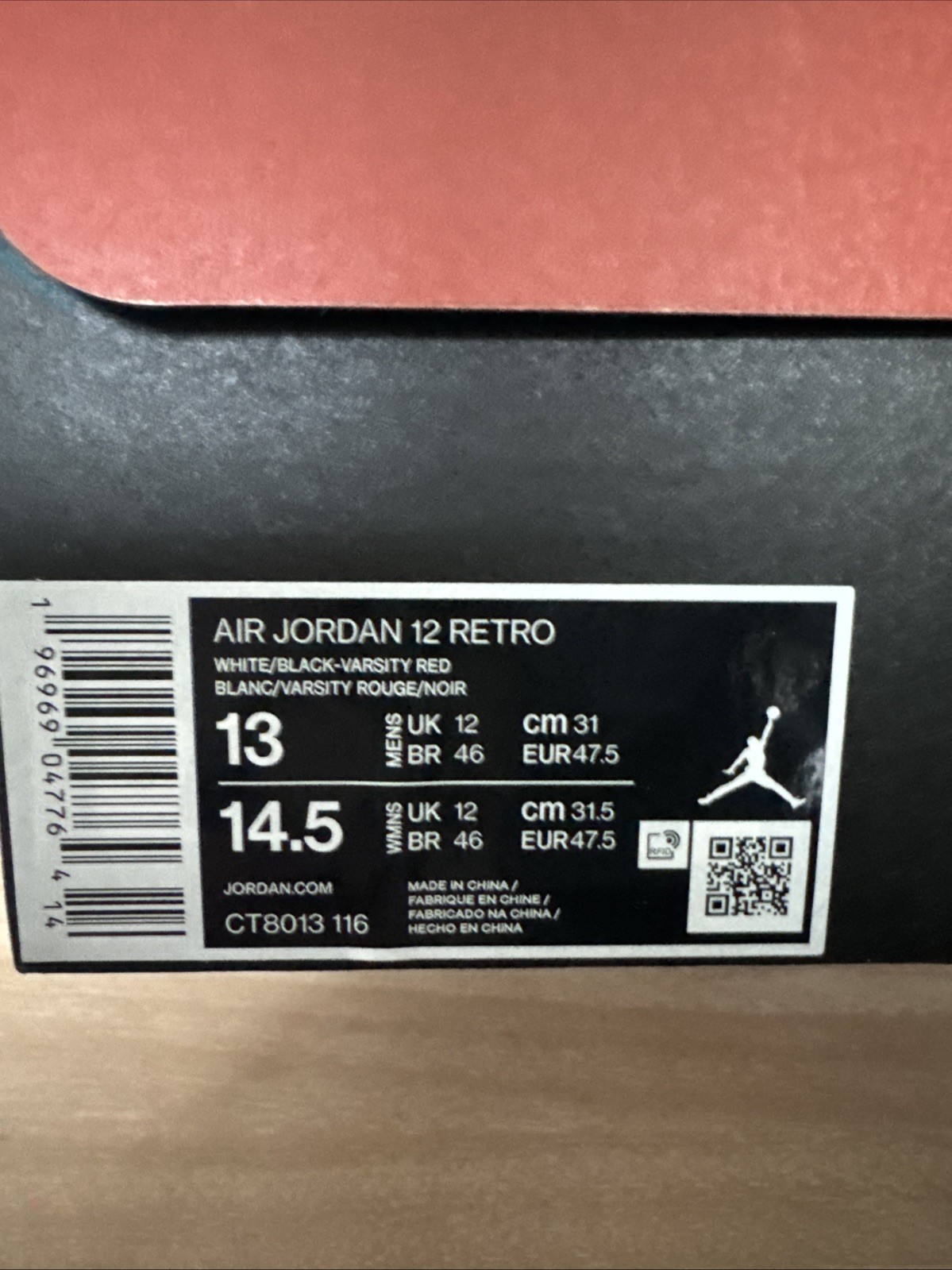 Nike Air Jordan 12 Cherry Size 13 CT8013-116 White Red NEW Authentic