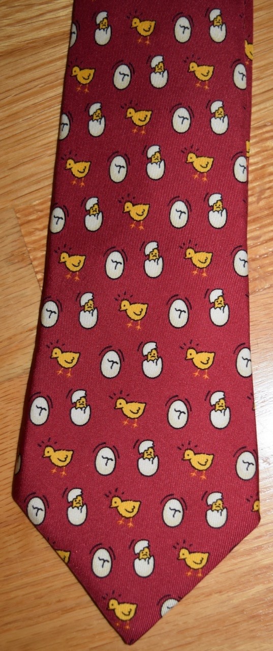 Hermes Silk Neck Tie Chick Egg Hatching Chicken Bird Red 7532 Preppy France 57″