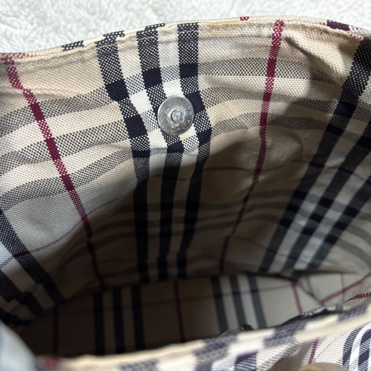 Burberry Nova Check Canvas Shoulder Bag Beige Vintage Women Magnetic 11.81in