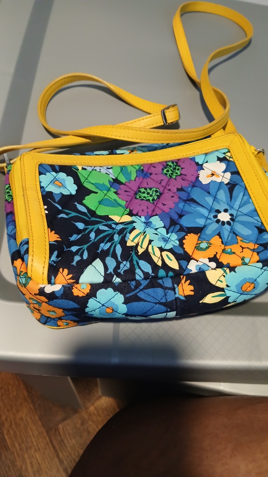 Vera Bradley Floral Quilted Small Crossbody Bag Multicolor Yellow Trim Zip