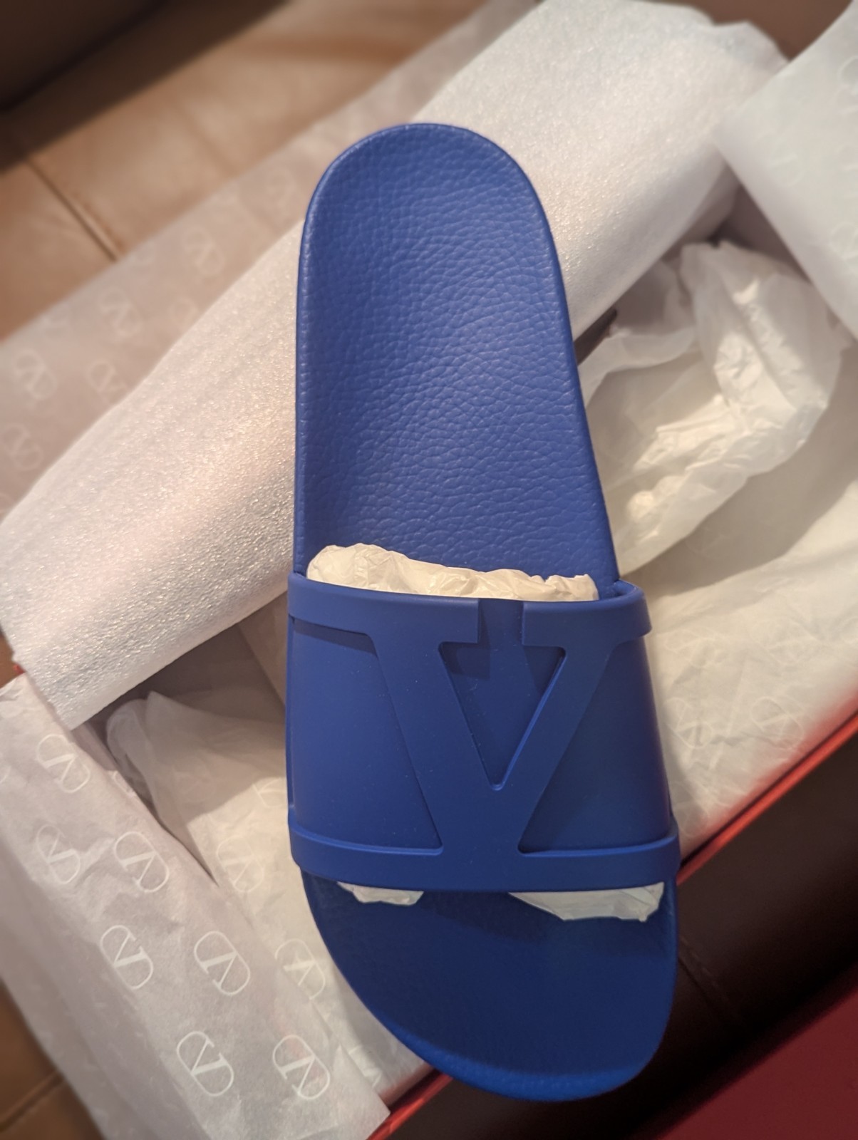 Valentino Garavani Men Blue V Logo Pool Slide Sandal Shoes Size 12 NEW w TAGS