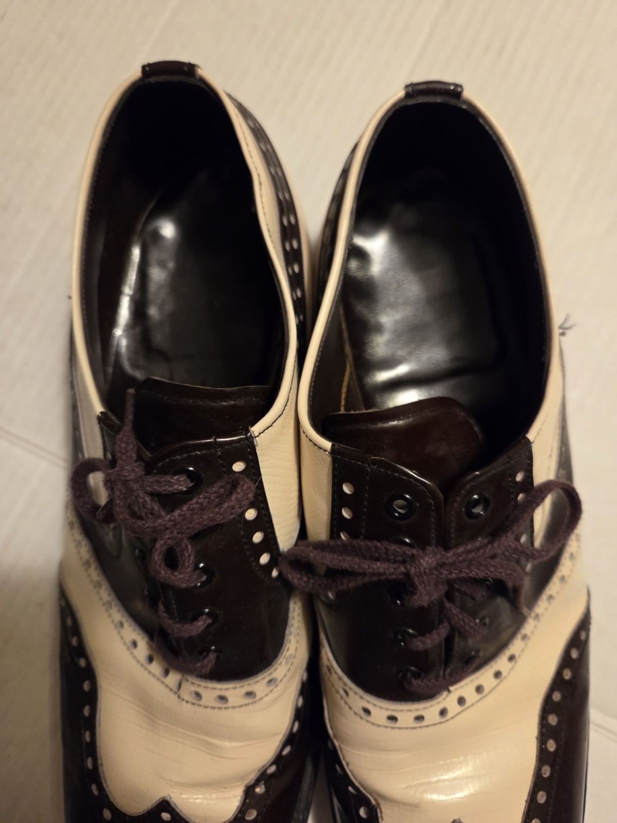Vinatge Men’s 10D Two Tone Portage Shoes Patent Wingtip Oxford Formal Dress Shoe