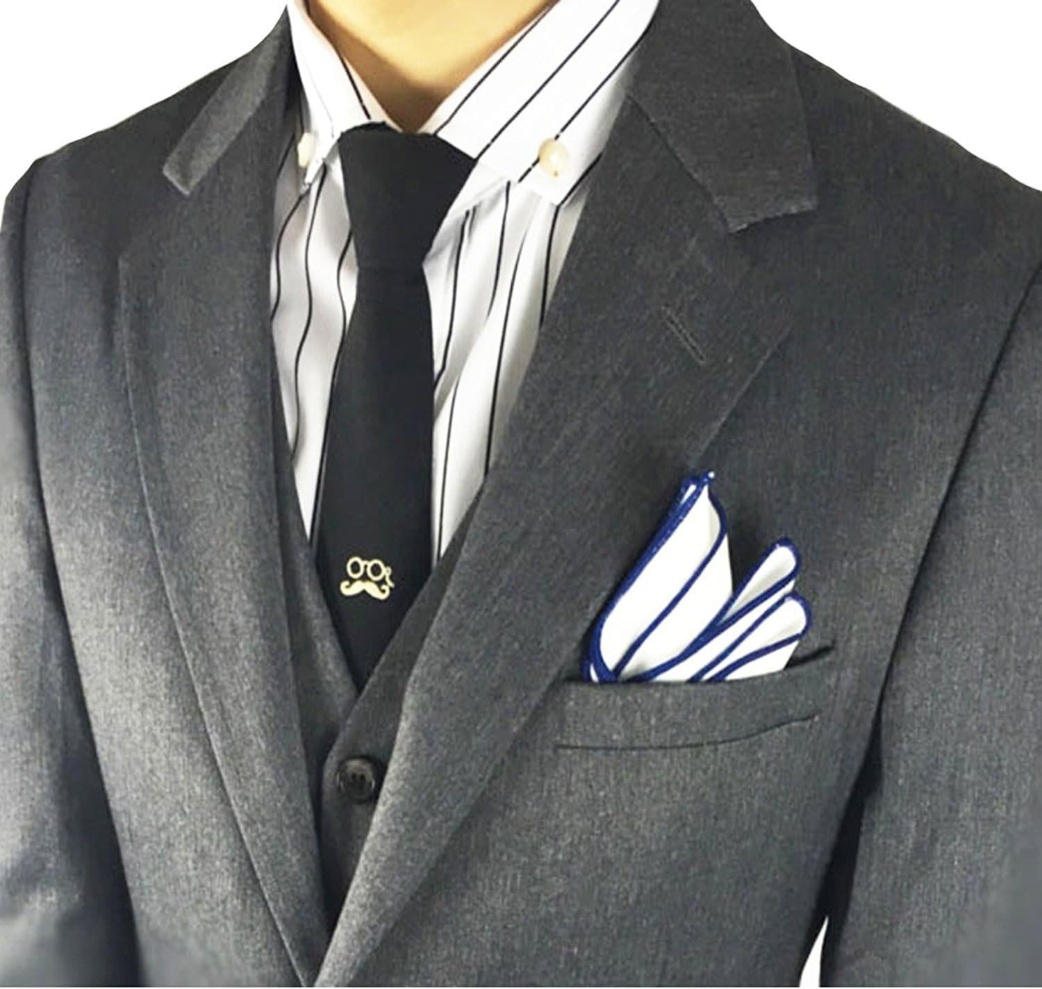 Mens White Pocket Square 100% Cotton- Pack of 3 (Burgundy+Navy Blue+Black Border