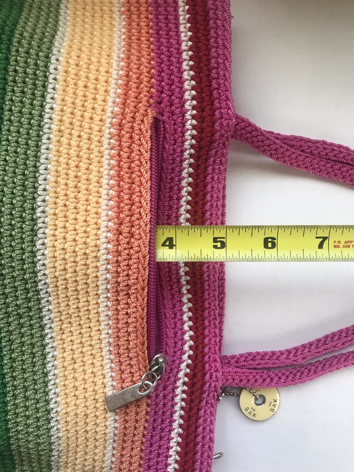 The SAK Crocheted Pink/Multicolor Rainbow Stripe Purse Handbag -New without Tags