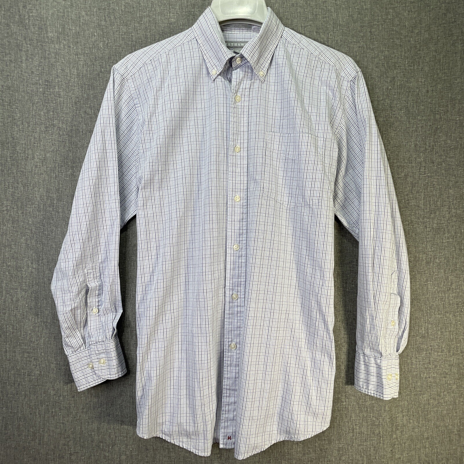 Hathaway Mens Shirt Size M 16 32/33 Long Sleeve Button Front Poplin Checked MS71