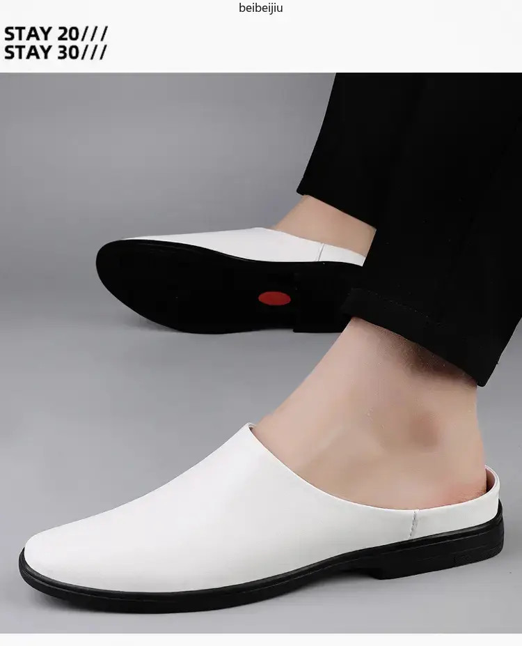Men’s Flats Half Slippers Leather Casual Shoes Slip On Slides Mules Comfort Hot