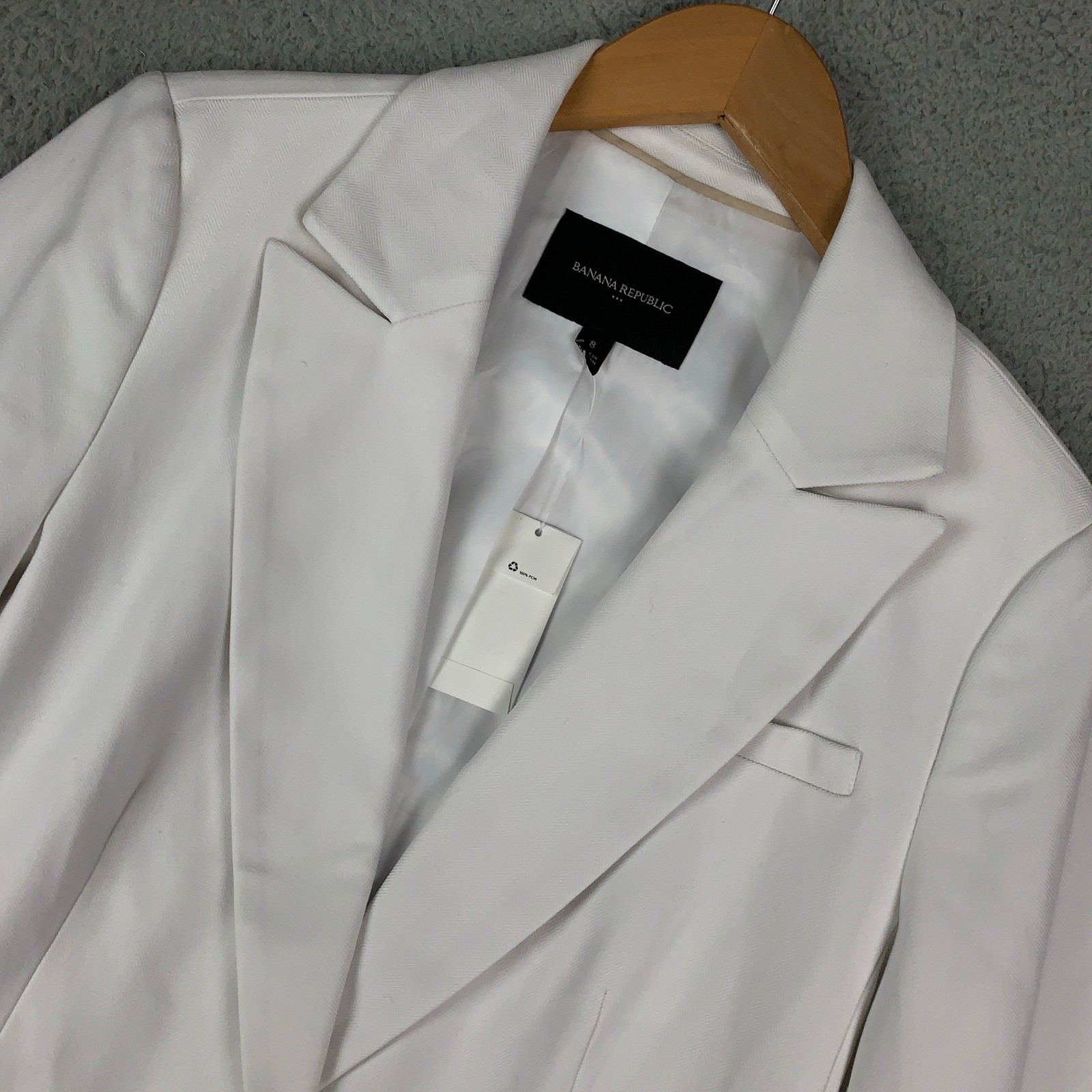 Banana Republic Herringbone Blazer Womens 8 White Single Button Tailored Jacket