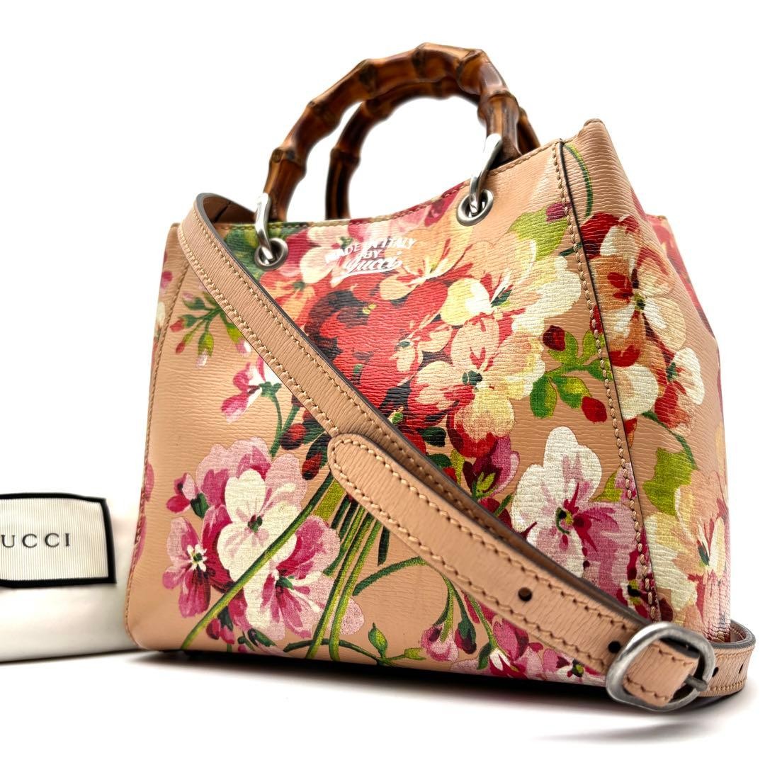 Excellent GUCCI 2way Blooms Shoulder Bag Bamboo Logo Pink Gift Present 0609