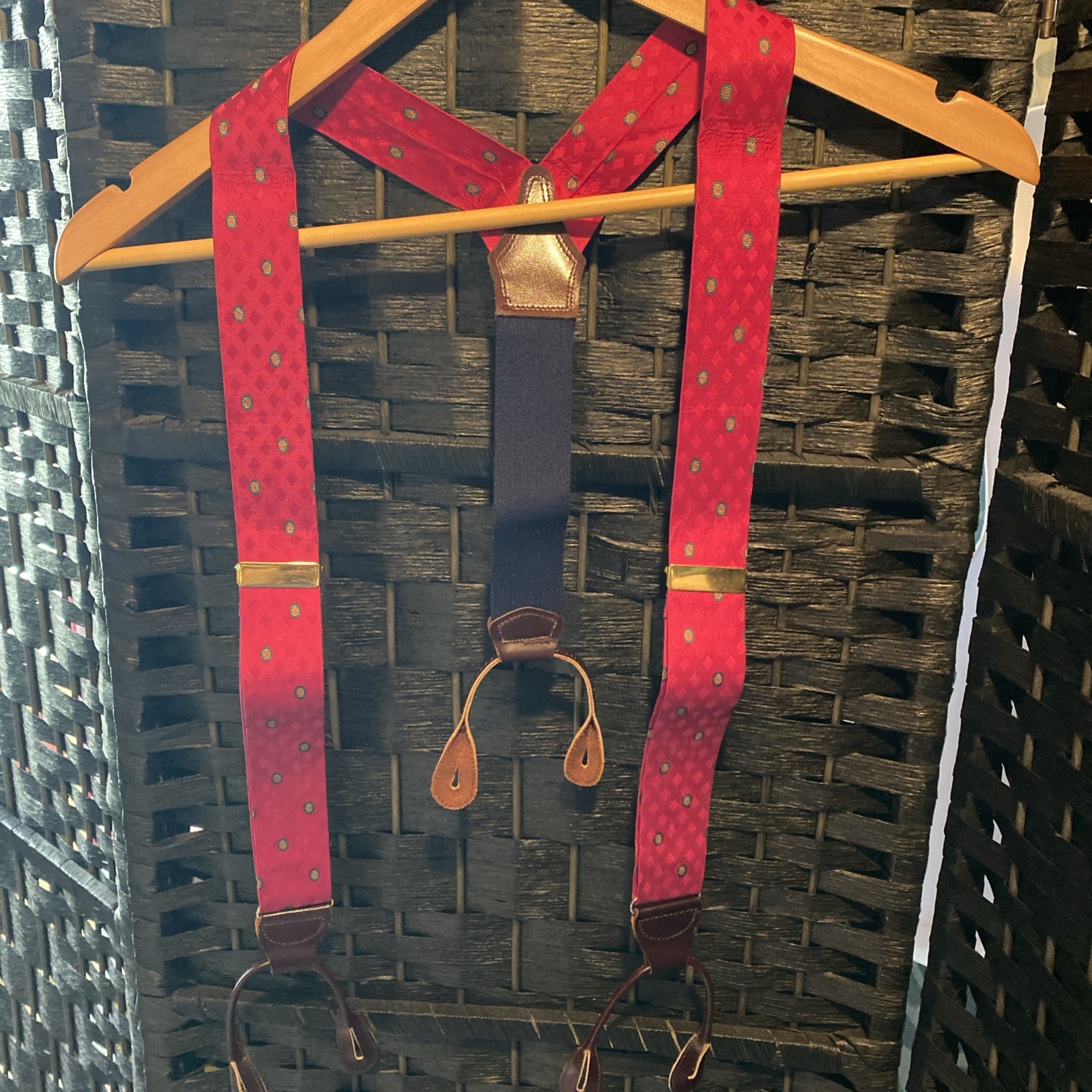 Vtg NOS ,Y-suspenders , Leather Button/ On Straps, Adjustable