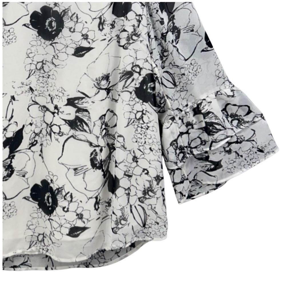 Talbots Womens Blouse Size X Fairy Flowy Boho Black Cream Sheer Bell Sleeve