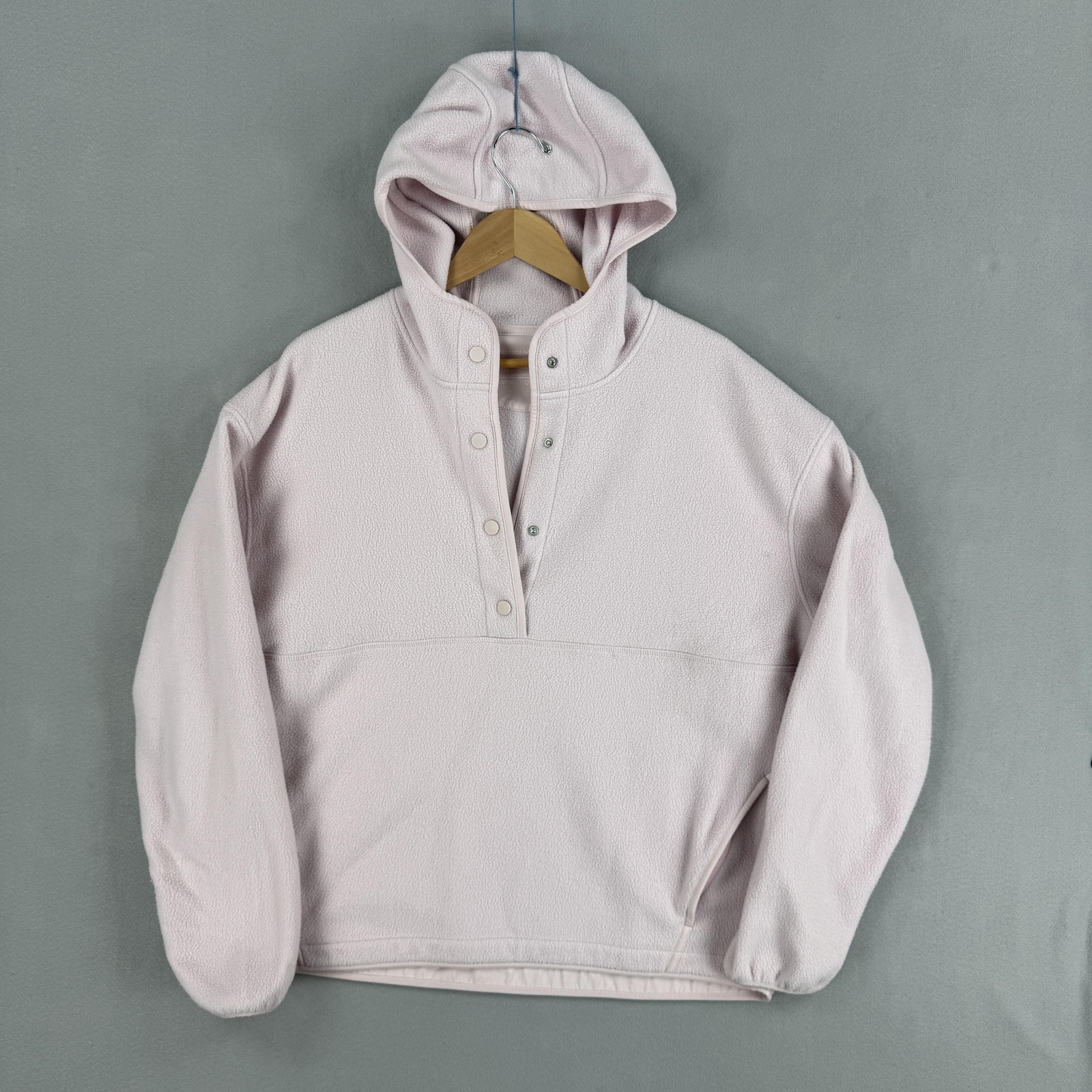 Outdoor Voices Hoodie Womens Large Pink MegaFleece Snap Pullover Zip Pocket