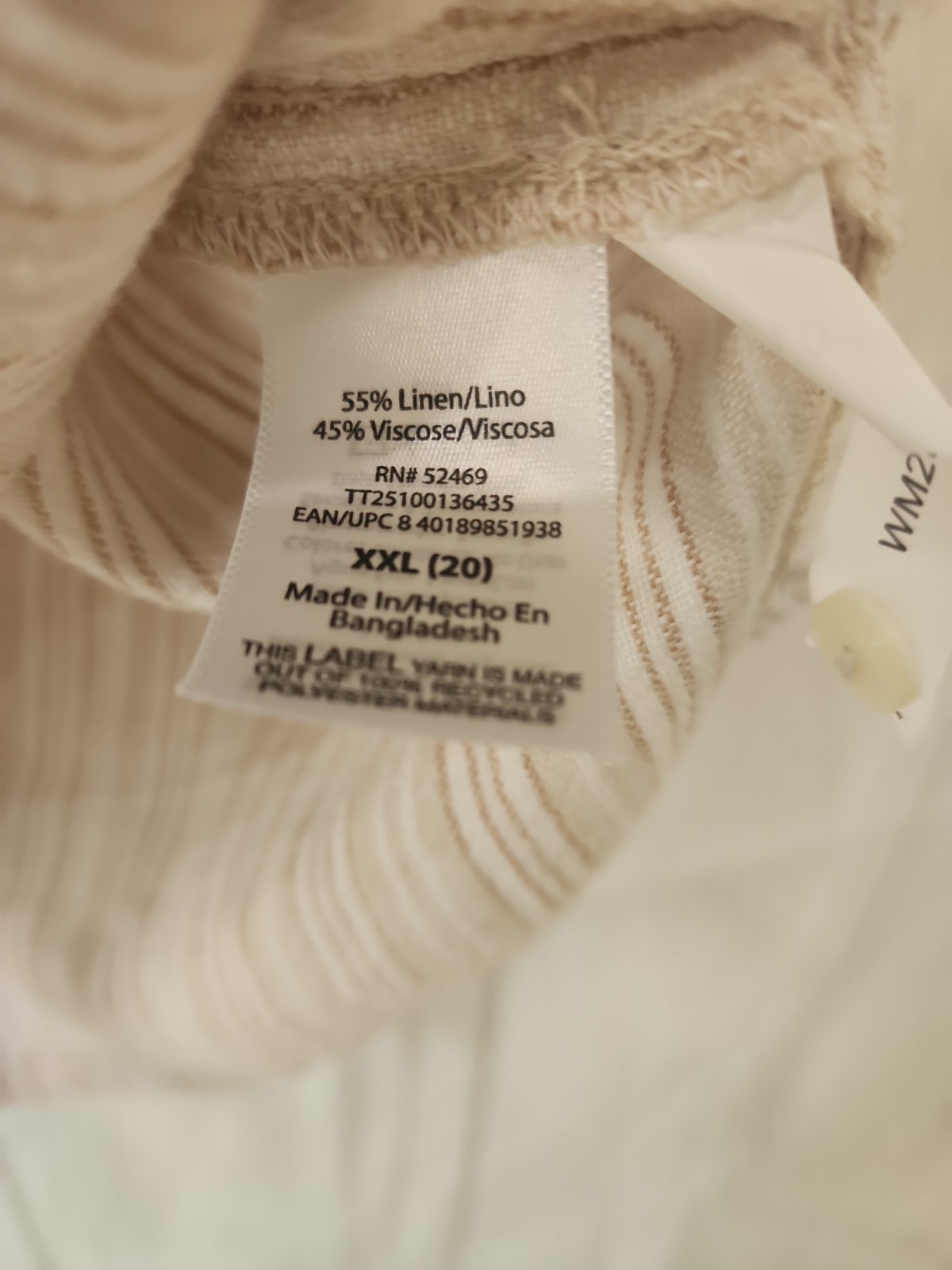 Time and Tru Blouse Womens XXL Linen Blend Button Tie Front Striped Beige