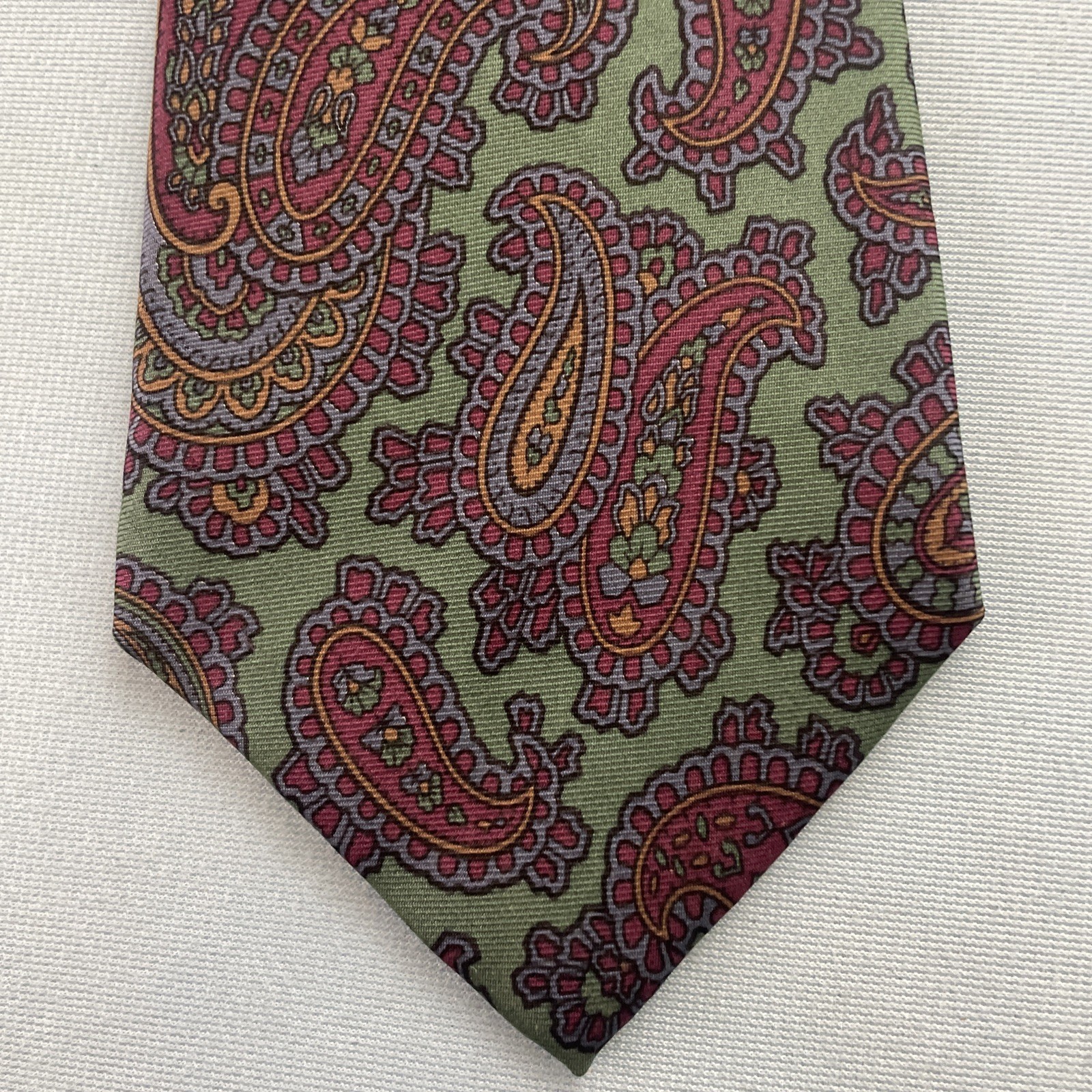 Necktie Hathaway Vtg 90s Silk Tie Teal Green Paisley Cowboy USA Retro 3.8×57″