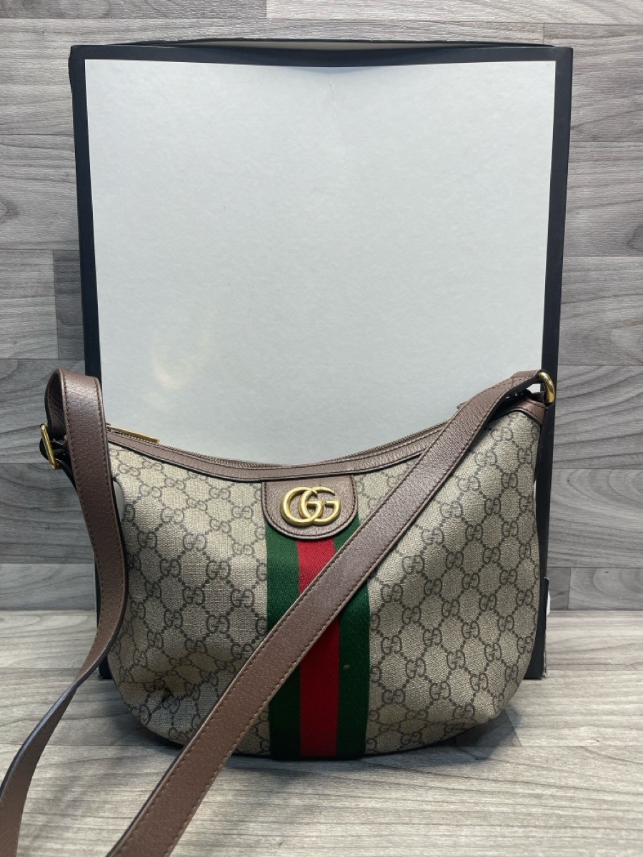 Gucci GG Supreme Monogram Web Small Ophidia Half Moon Hobo Brown Sho (A1D019518)