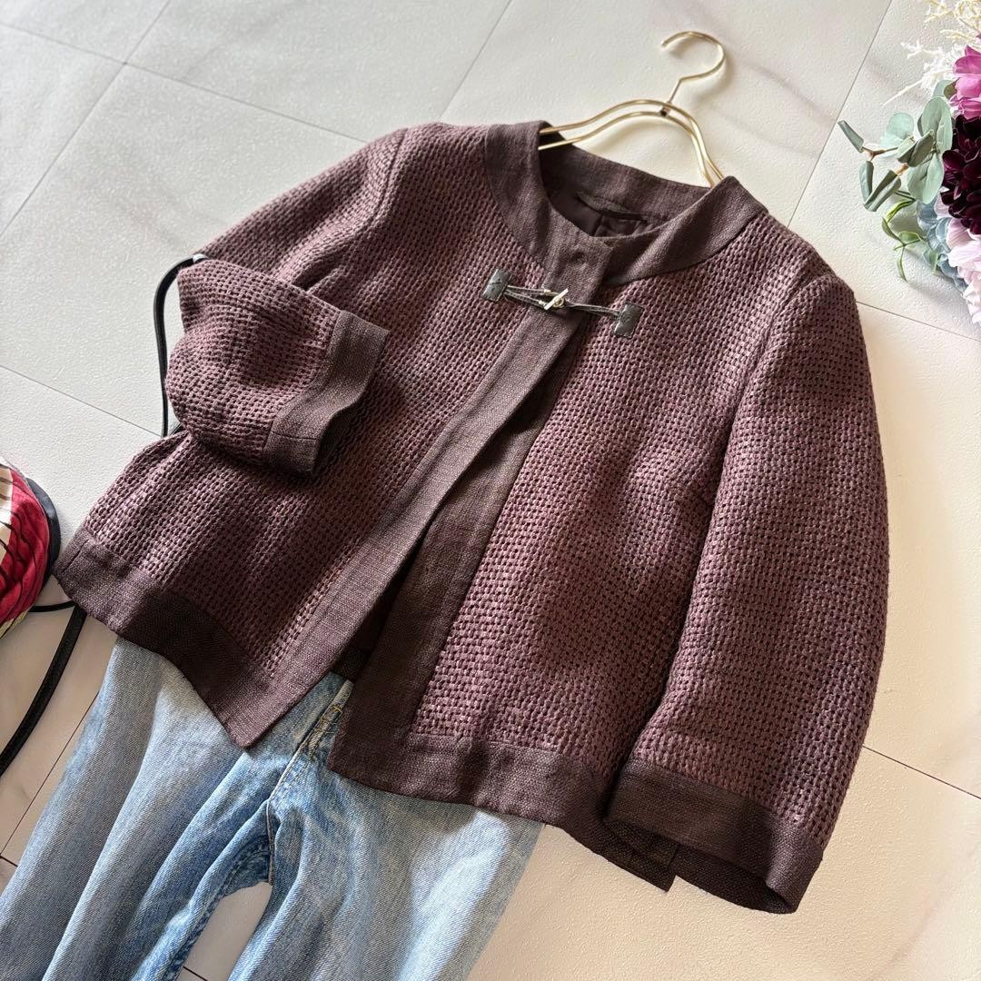 MAX MARA Collarless Jacket, Women’s, Linen, Brown, Size L