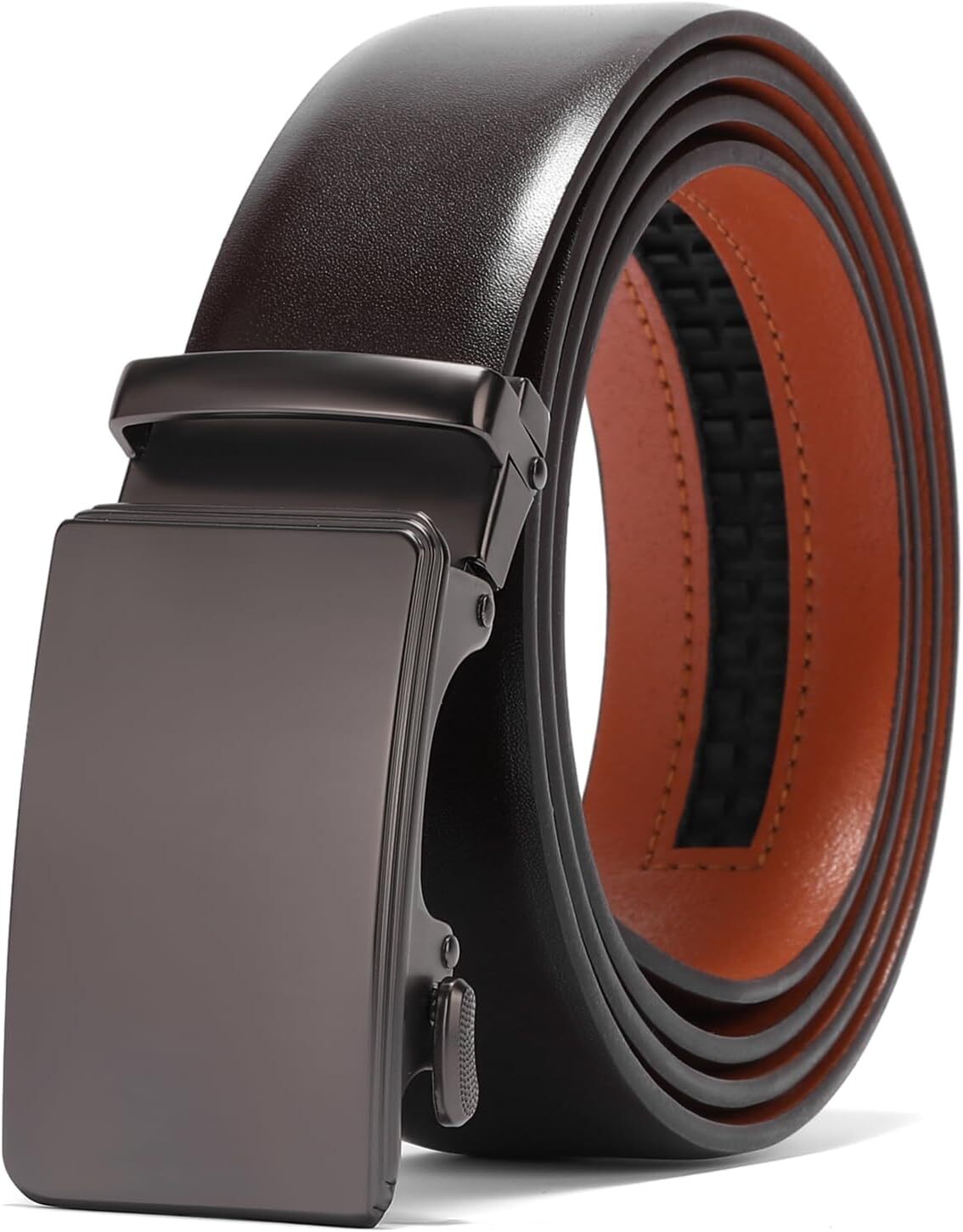 Men’S Leather Belt Automatic Ratchet Buckle Slide Belt Trim to Fit with Gift Box
