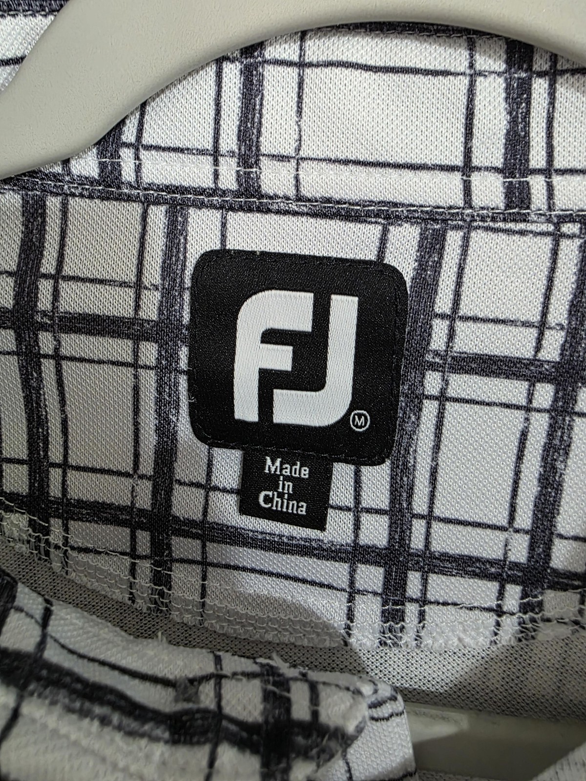 FootJoy Polo Shirt Mens Medium White Plaid Golf Performance Stretch Print