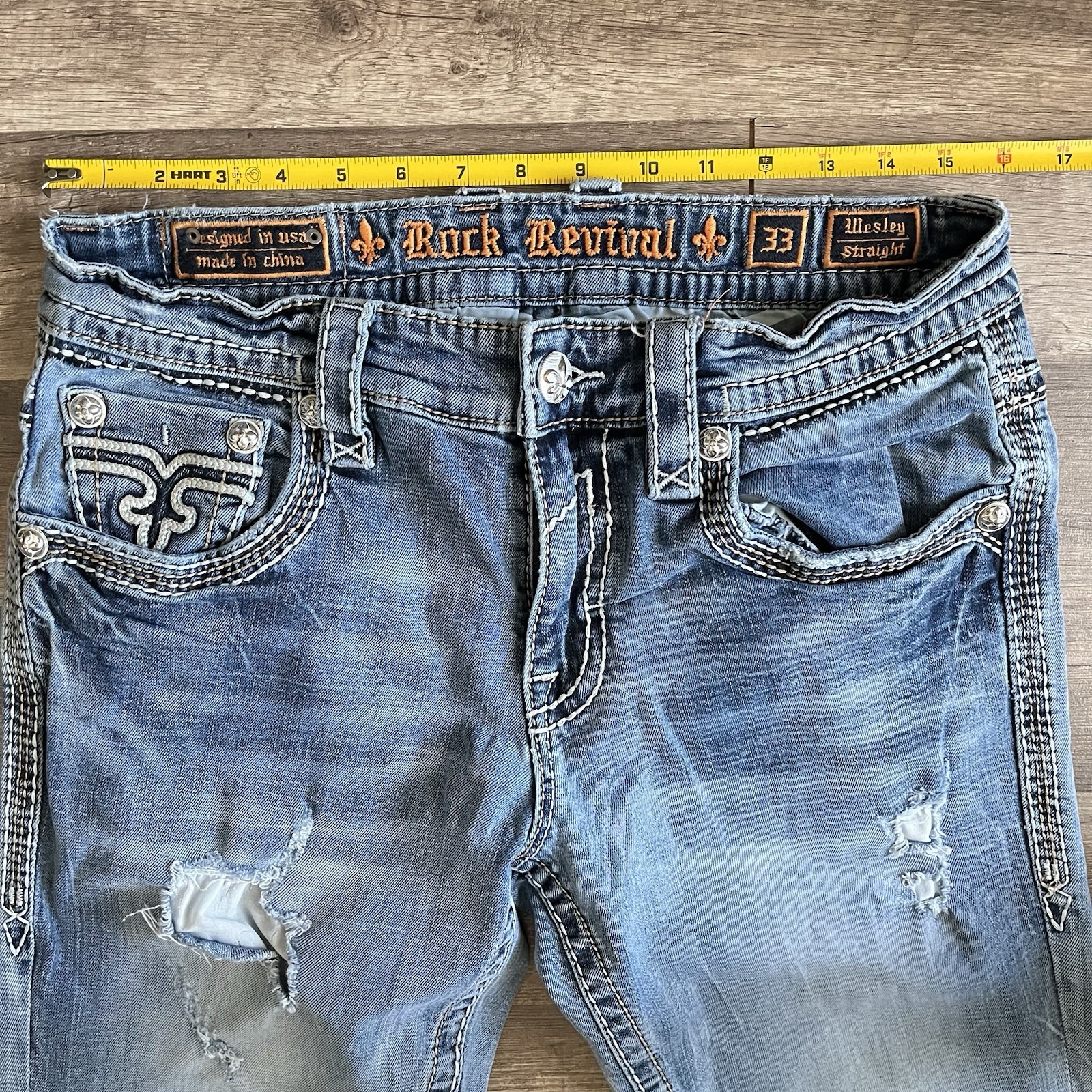 Rock Revival Mens “Wesley” Straight Mens 33×32 (32×32) Light Blue Denim 🔥