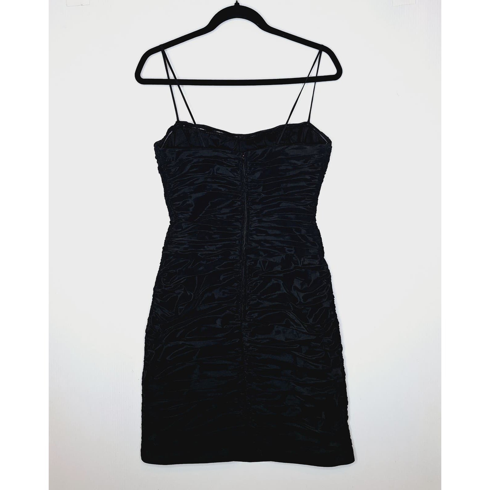 Teri Jon Rickie Freeman Taffeta Black Ruched Dress 4 Bodycon Cocktail LBD