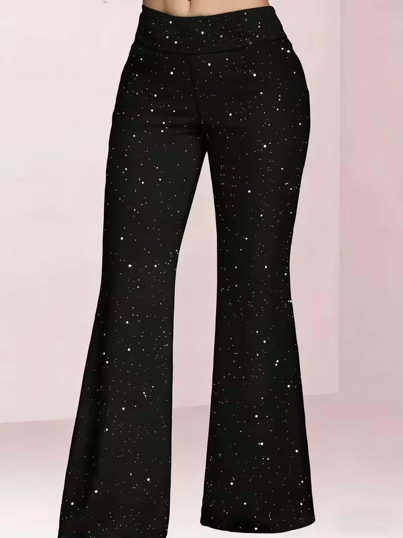 Sparkling Black Sequin Starry Sky Flare Pants