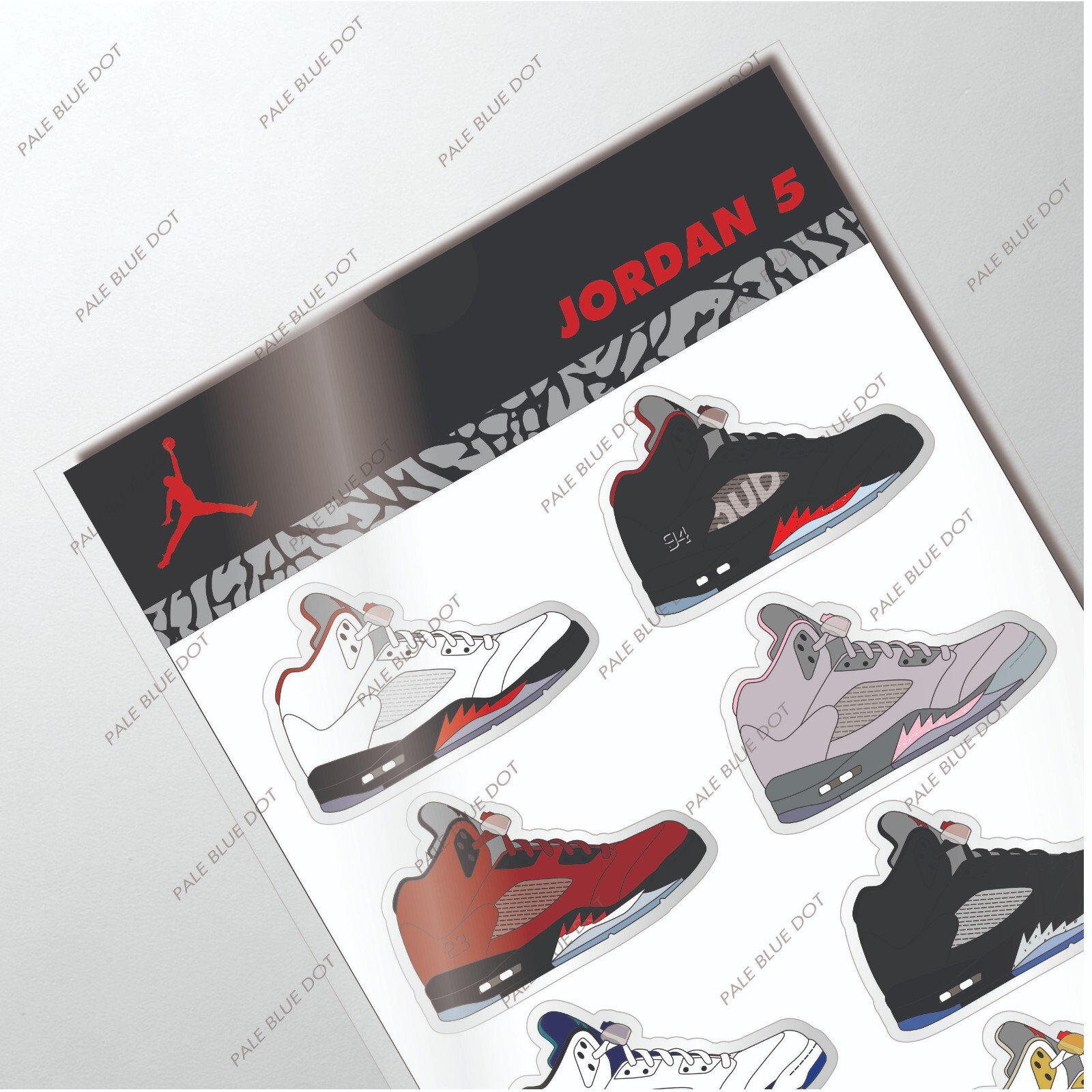 Nike Air Jordan 5’s Sneaker sticker set of 10 !! Supreme 5’s Oregon Raging bulls