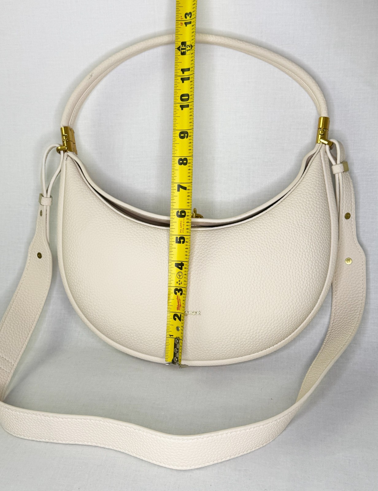 Songmont Pebbled Leather Crescent Hobo Bag Cream Ivory Crossbody Shoulder Purse