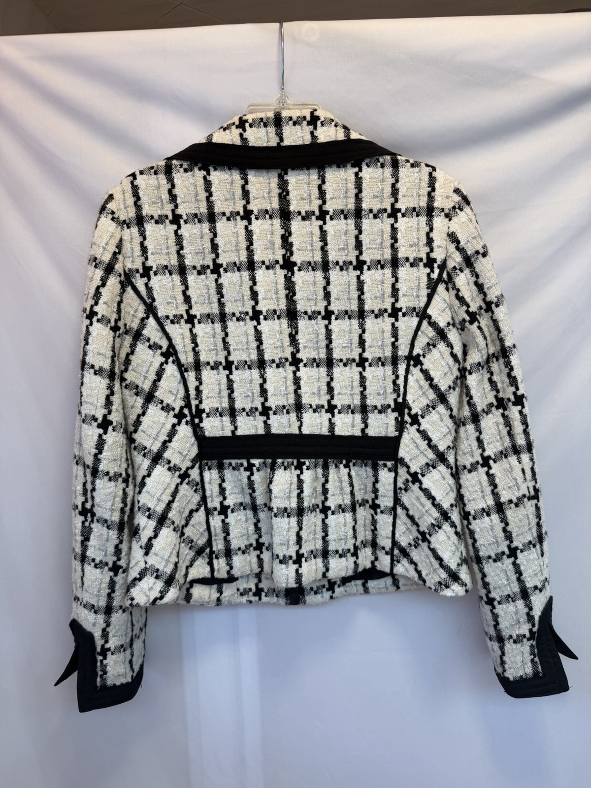 White House Black Market Black White Check Zip Jacket Pockets Women’s 12