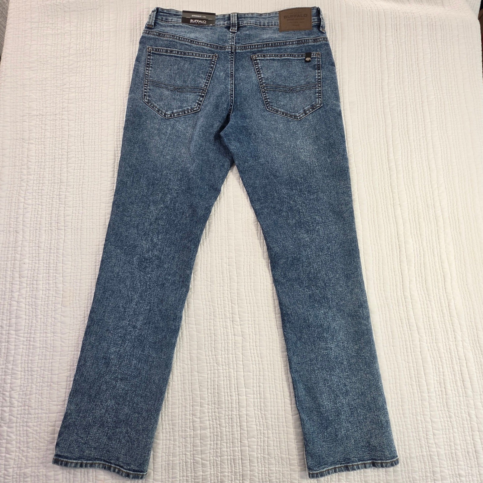Buffalo David Bitton Straight Six Jeans Mens 32×32 Blue Acid Wash Denim NWT $109