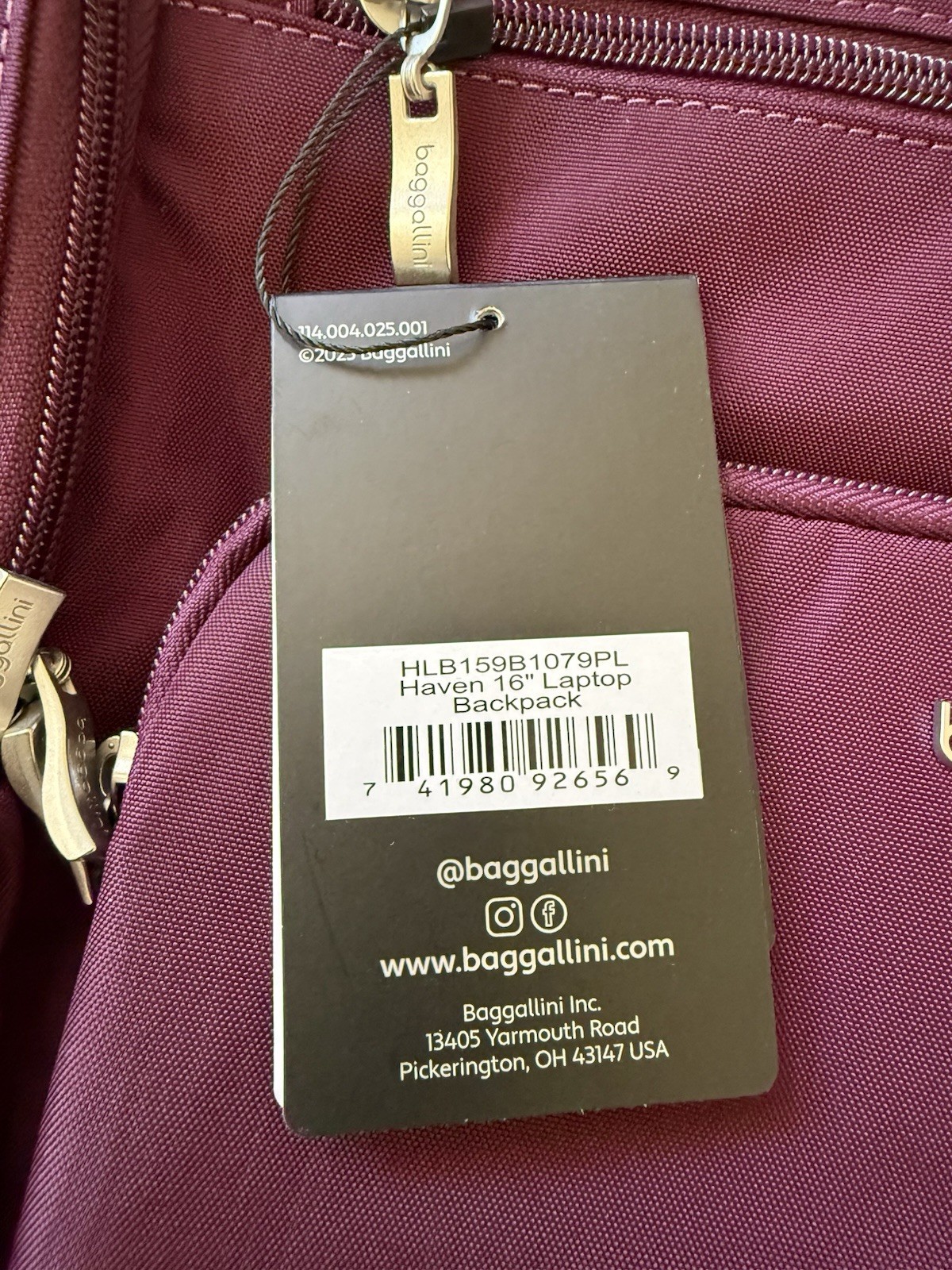 NEW Baggallini Everyday Laptop Backpack 16×14 Water-Repellent Mulberry Color