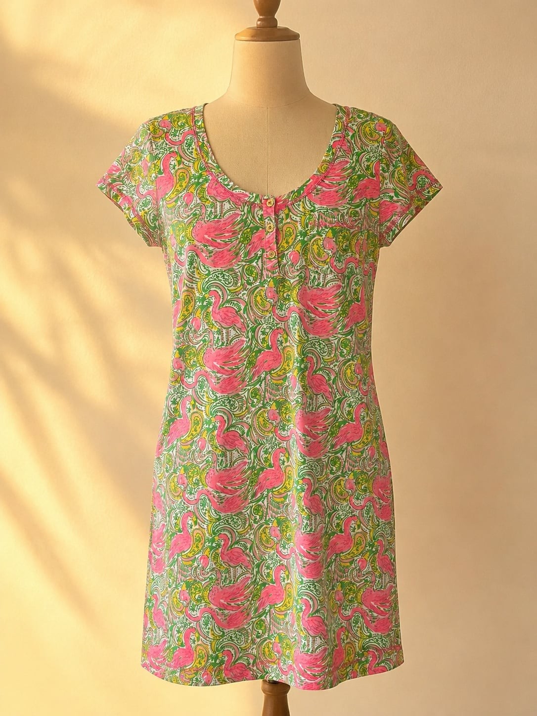 Lilly Pulitzer Britton Henley Dress in Hot Wings Flamingo Print Large