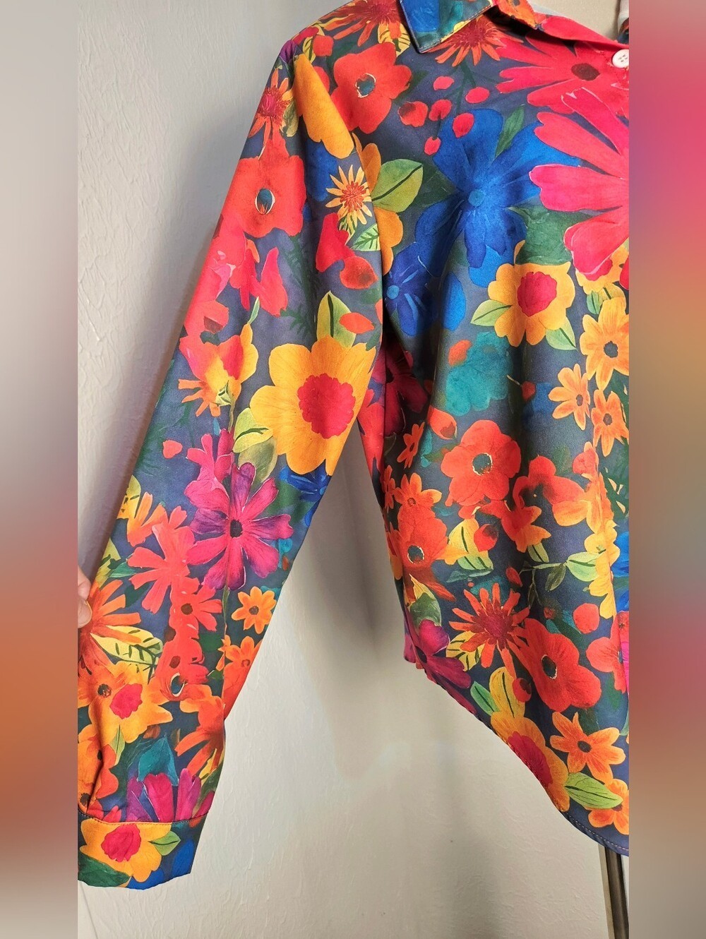 Bright Funky Flower Button-Up Blouse, Multicolor, Size XL
