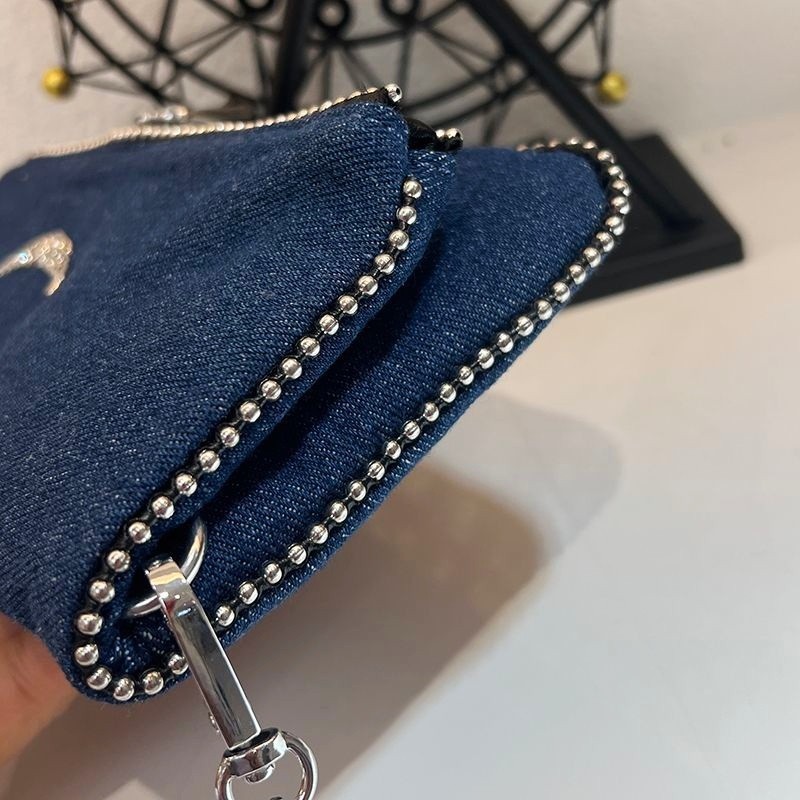 Zadig & Voltaire Rock Wing Blue Denim Bag Silver Studded Crossbody Big 27x15cm