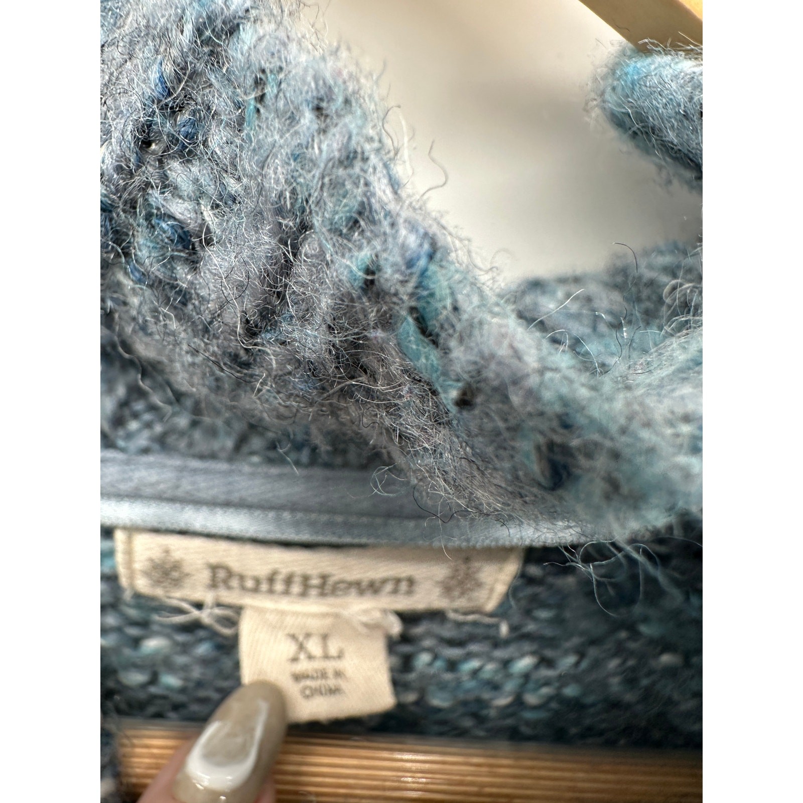 RuffHewn Womens XL Blue Wool Blend Cowl Neck Pullover Chunky Knit Sweater AJ15