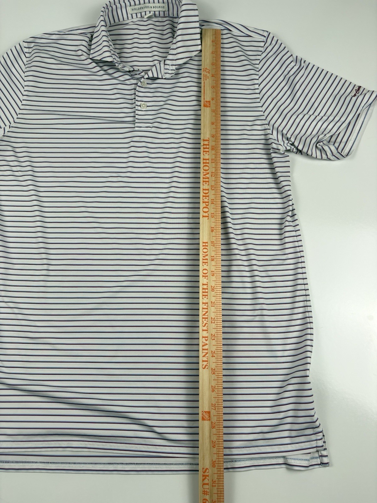 Holderness & Bourne The Sutton Golf Polo Mens L Tailored Fit White Stripe HB2003