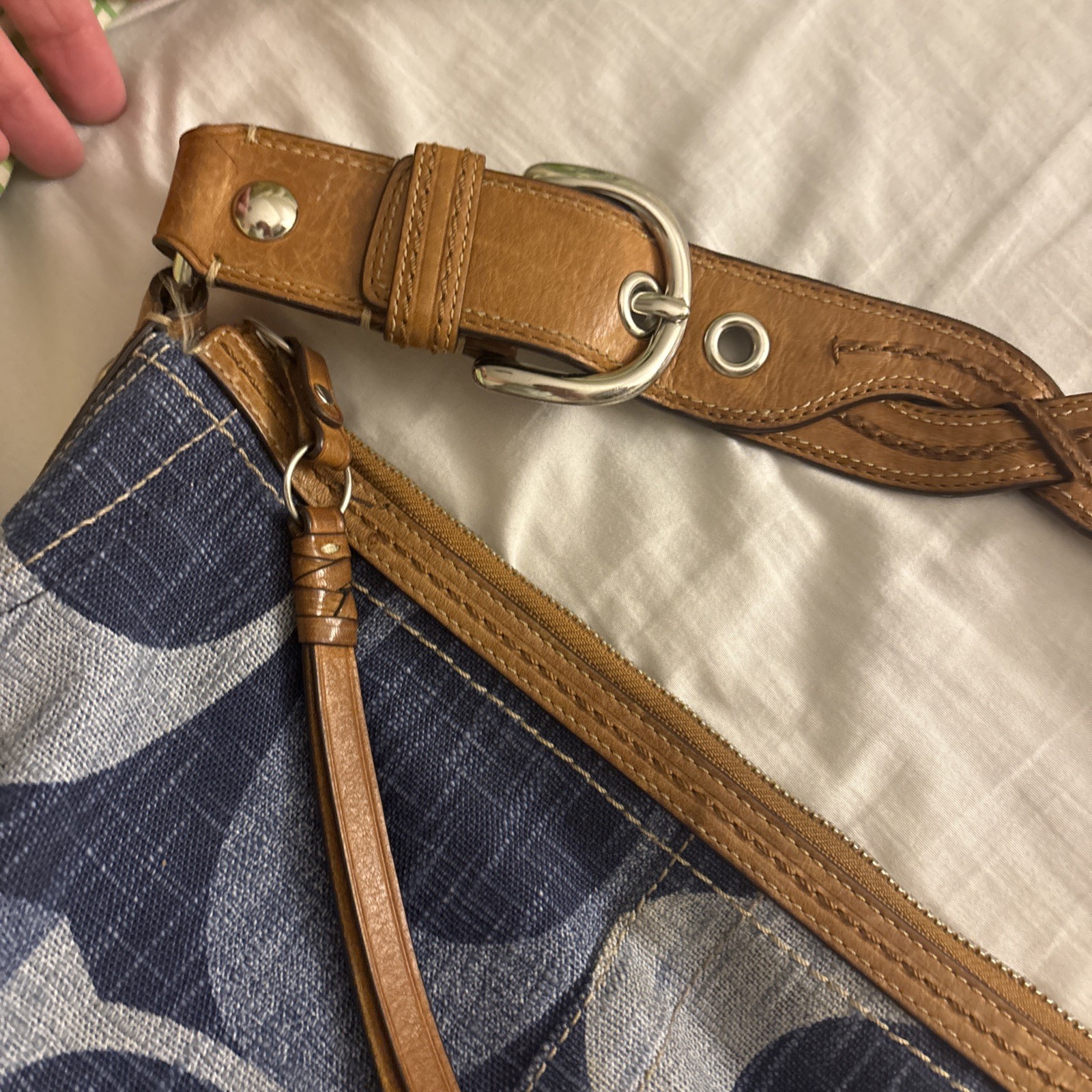 Vintage Y2K Coach Carly Hobo Bag- Blue Signature Denim with Tan Braided Leather