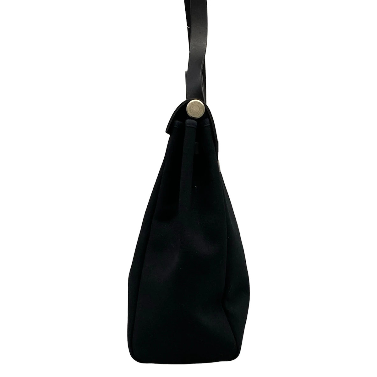 HERMES Her Bag MM Black Toile Officier Leather Square D Handbag