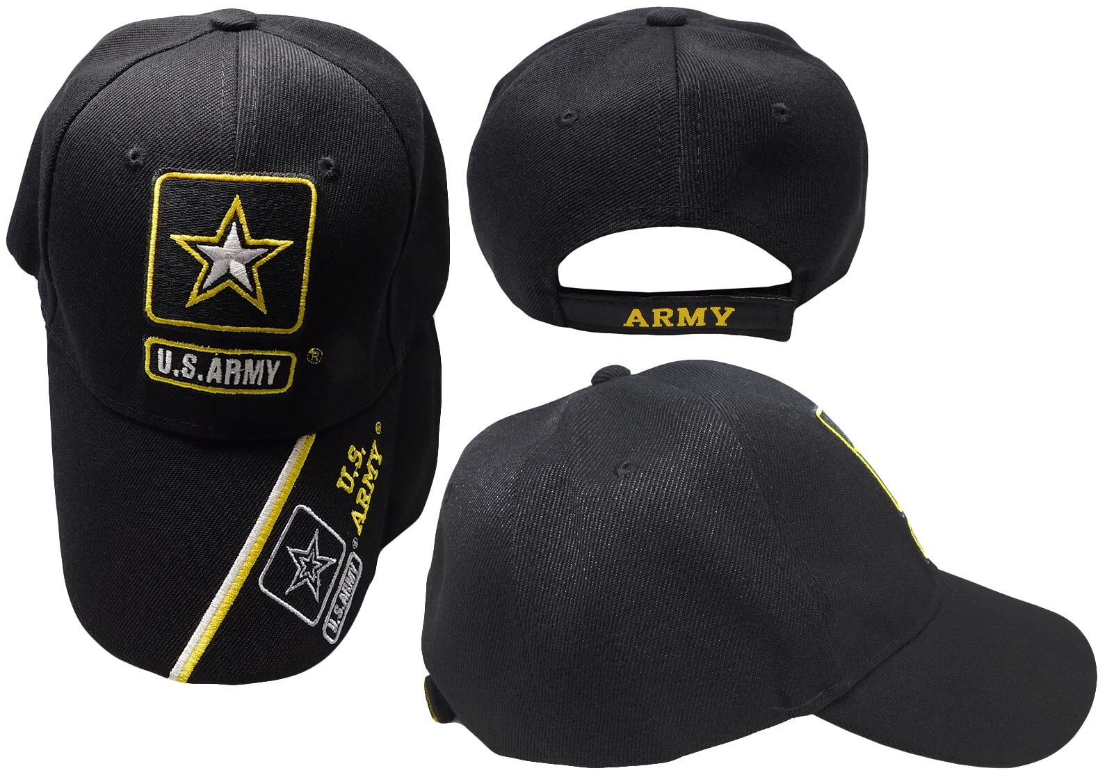 US Army Star Black Adjustable Baseball Cap Hat Go Army Military New