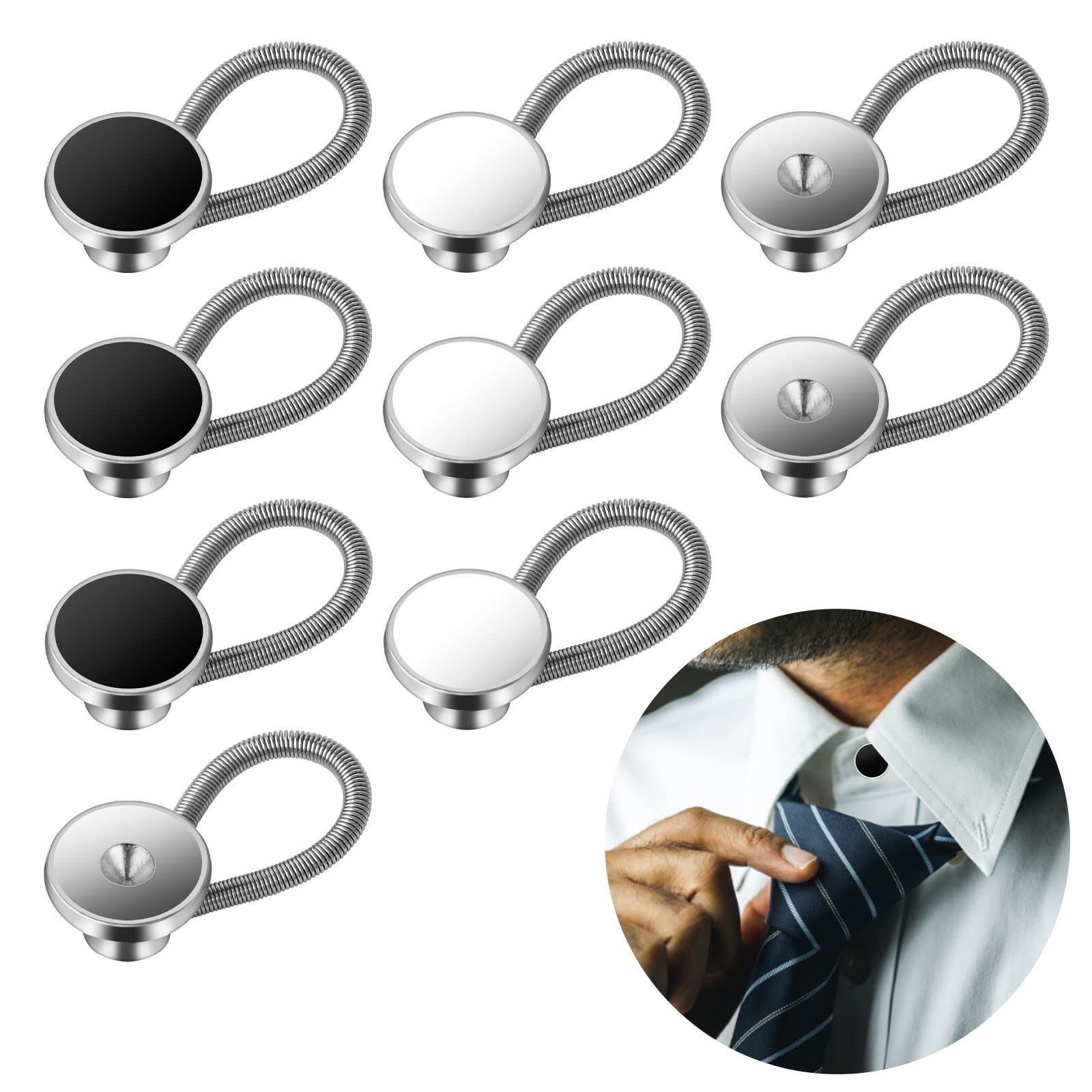 Collar Extenders for Mens Shirts,9Pcs Neck Button Black, Silver, White