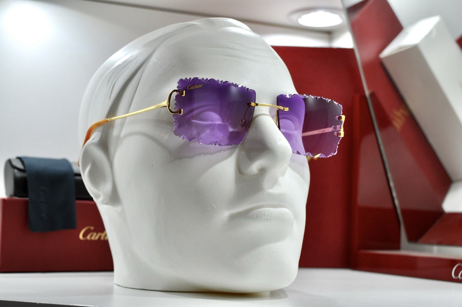 Cartier rimless sunglasses piccadilly glasses Diamond Cut decor BIG C gold Frame