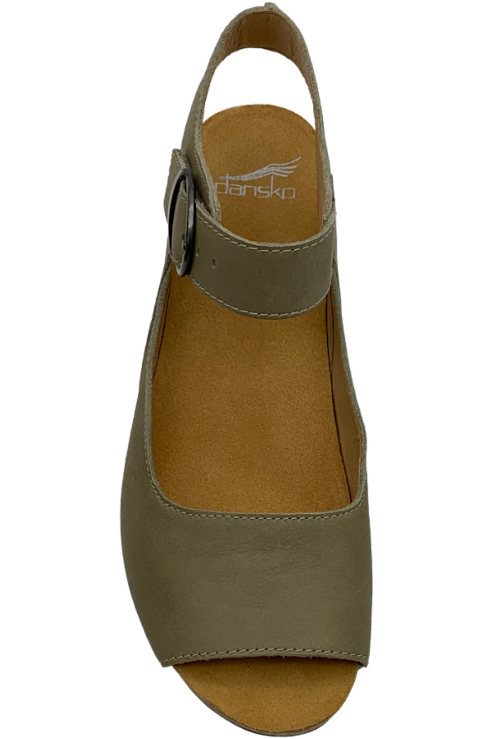 Dansko Burnished Calf Leather Wedge Sandals Tiana Khaki