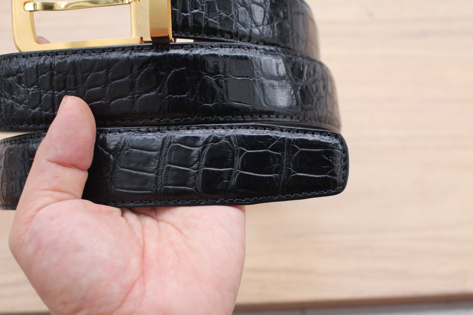 W 1.3 inch Black Genuine Alligator CROCODILE Belly LEATHER Skin Men’s Belt