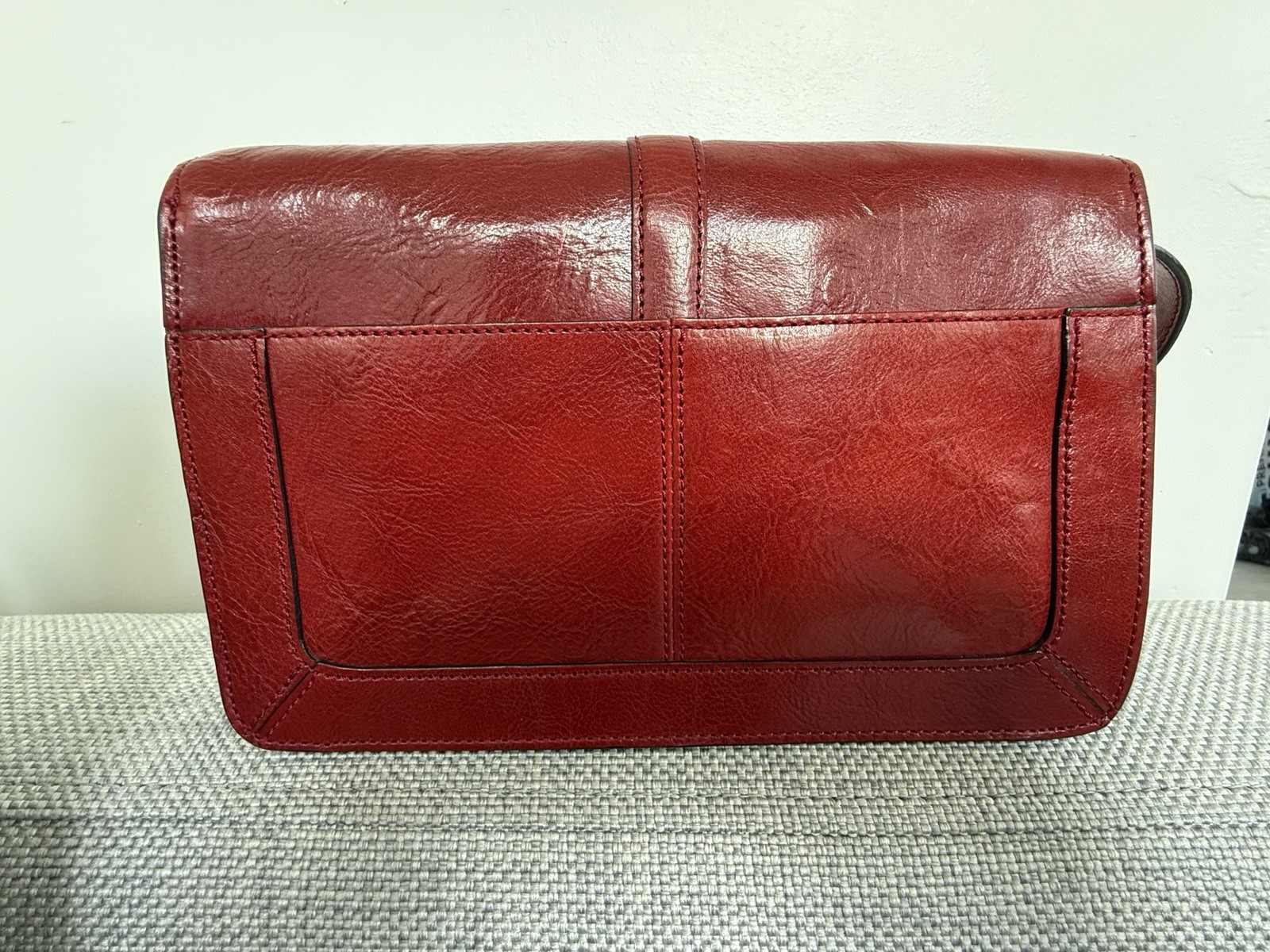 FOSSIL Red Leather Shoulder Purse Handbag 9×6 Inches