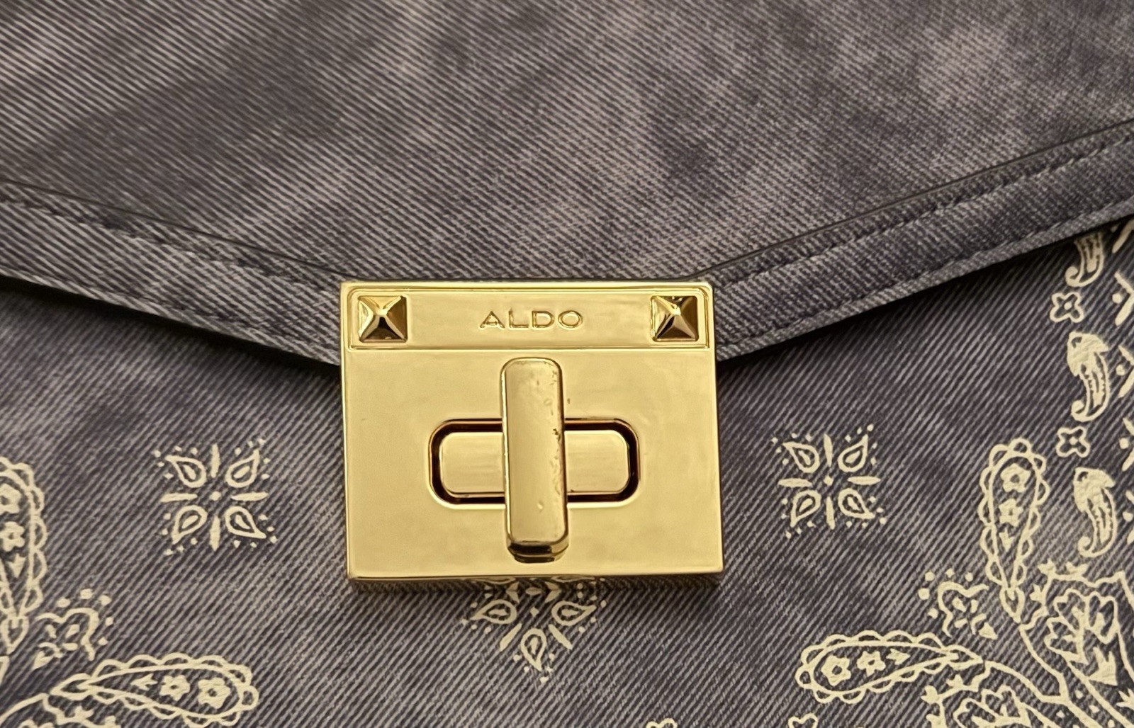 ALDO Blue Paisley Satchel Top Handle Turn Lock Gold Detachable Strap
