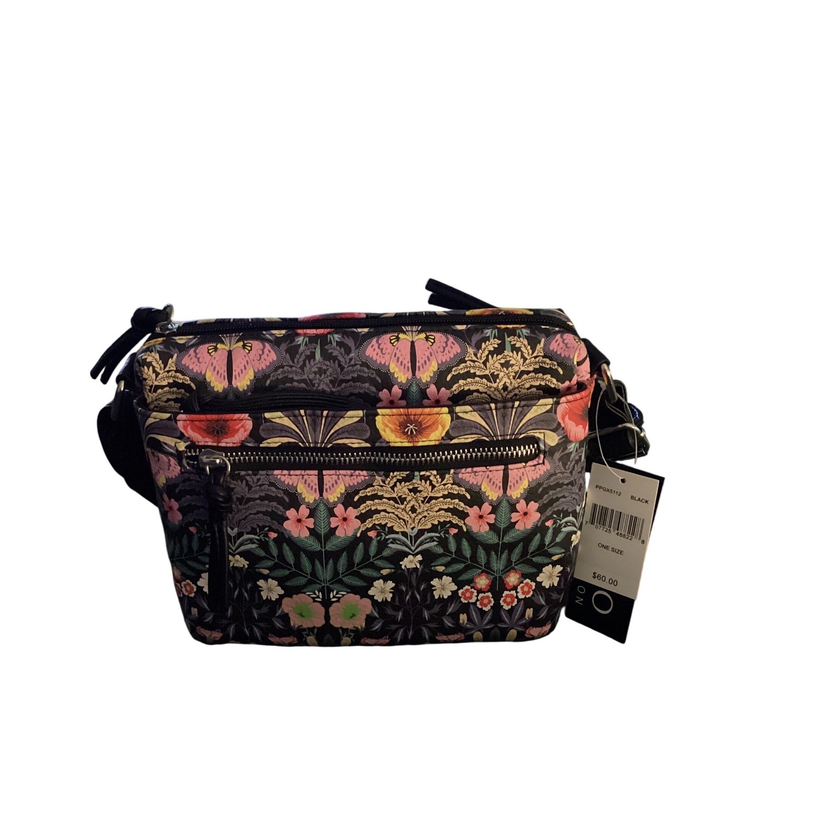 Bueno Collection Black Botanical Butterfly Floral Crossbody Bag NWT