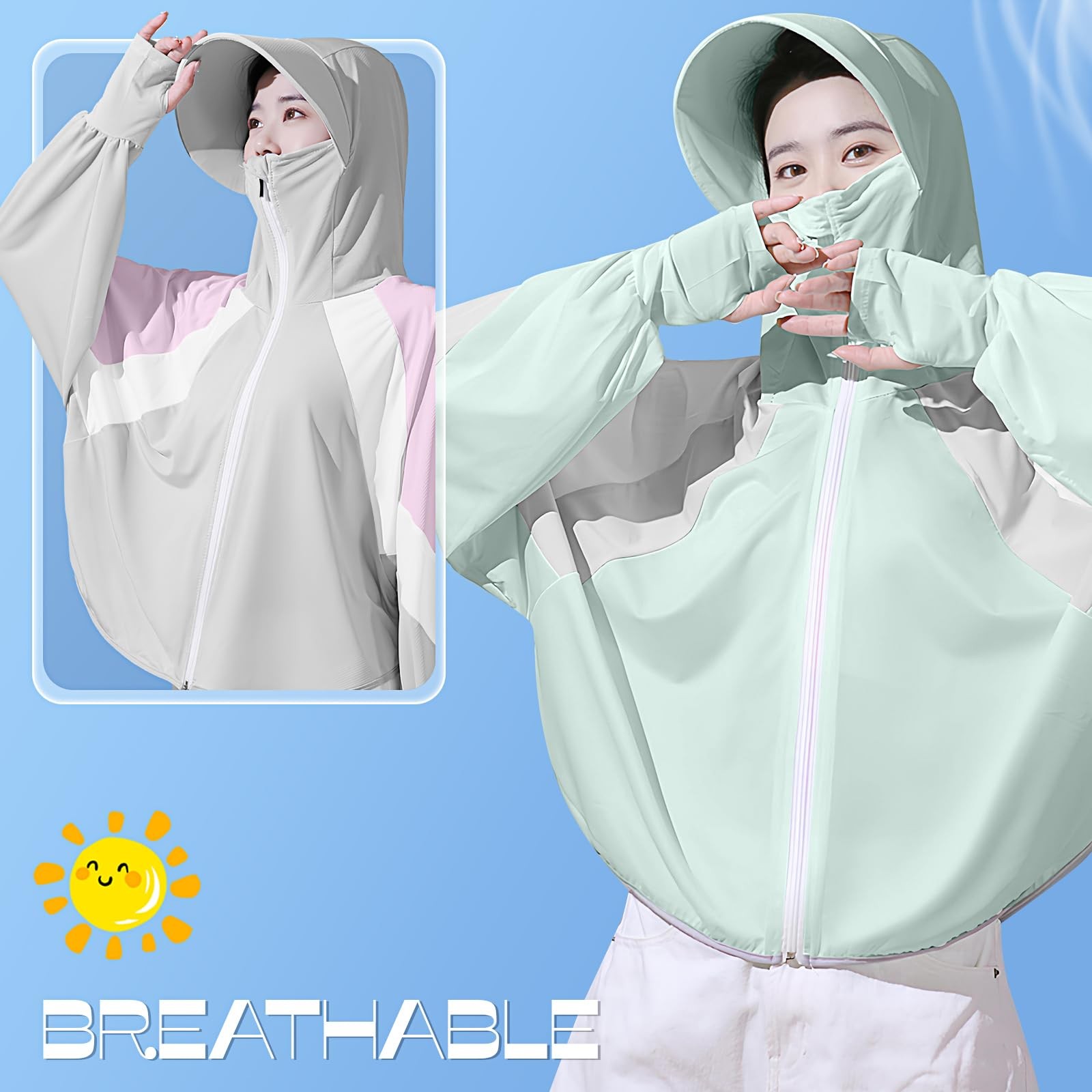 Hercicy 2 Pcs Women’s Sun Protection Jacket Hoodie with UPF 50+ Lightweight F…