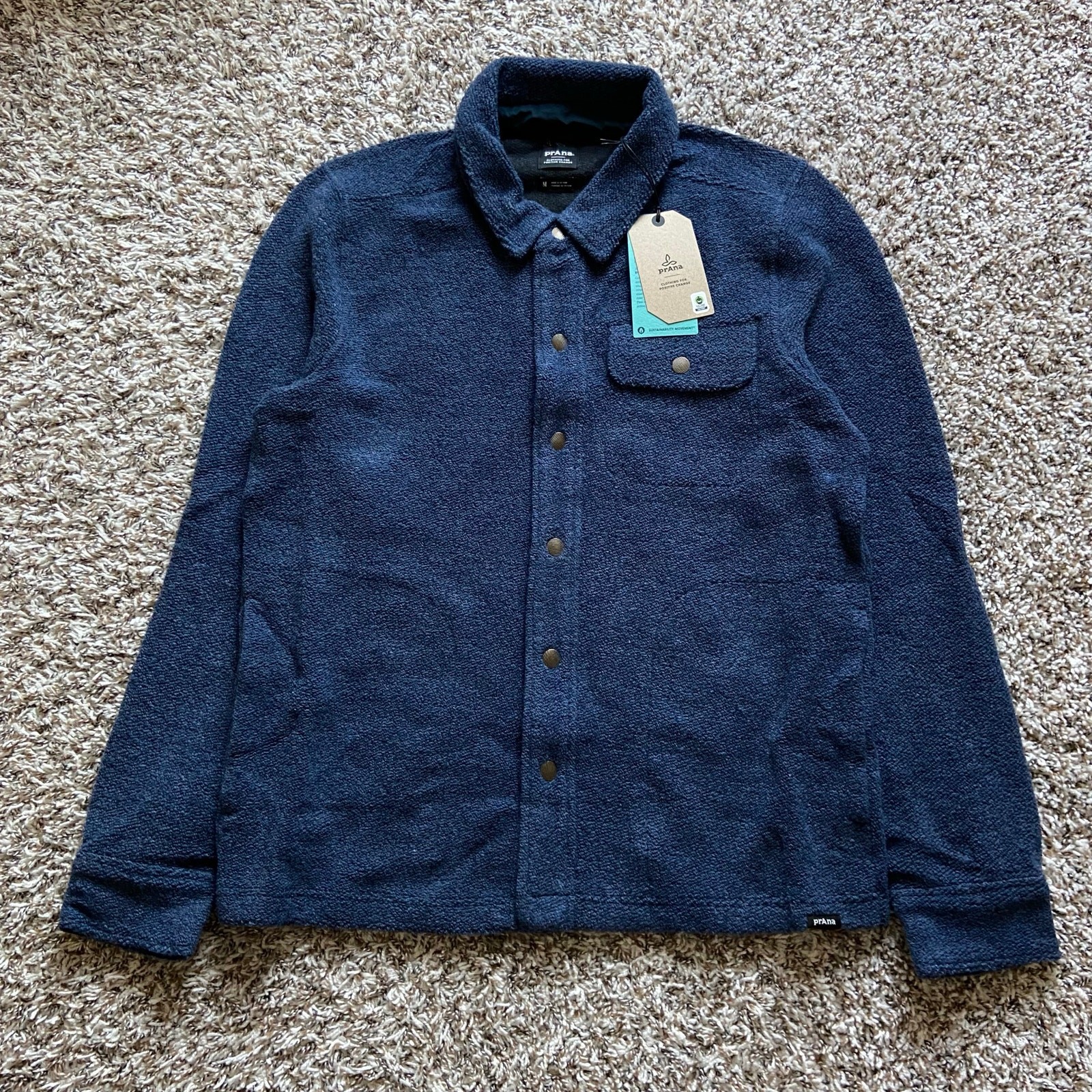 Prana IncrediWool Overshirt Men’s XL Stormy Night Heather Slim Fit Shacket