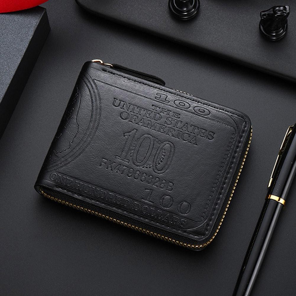 Men’s Wallets with 100 US Dollar Pattern Hasp Male Leather Wallet with Zipper