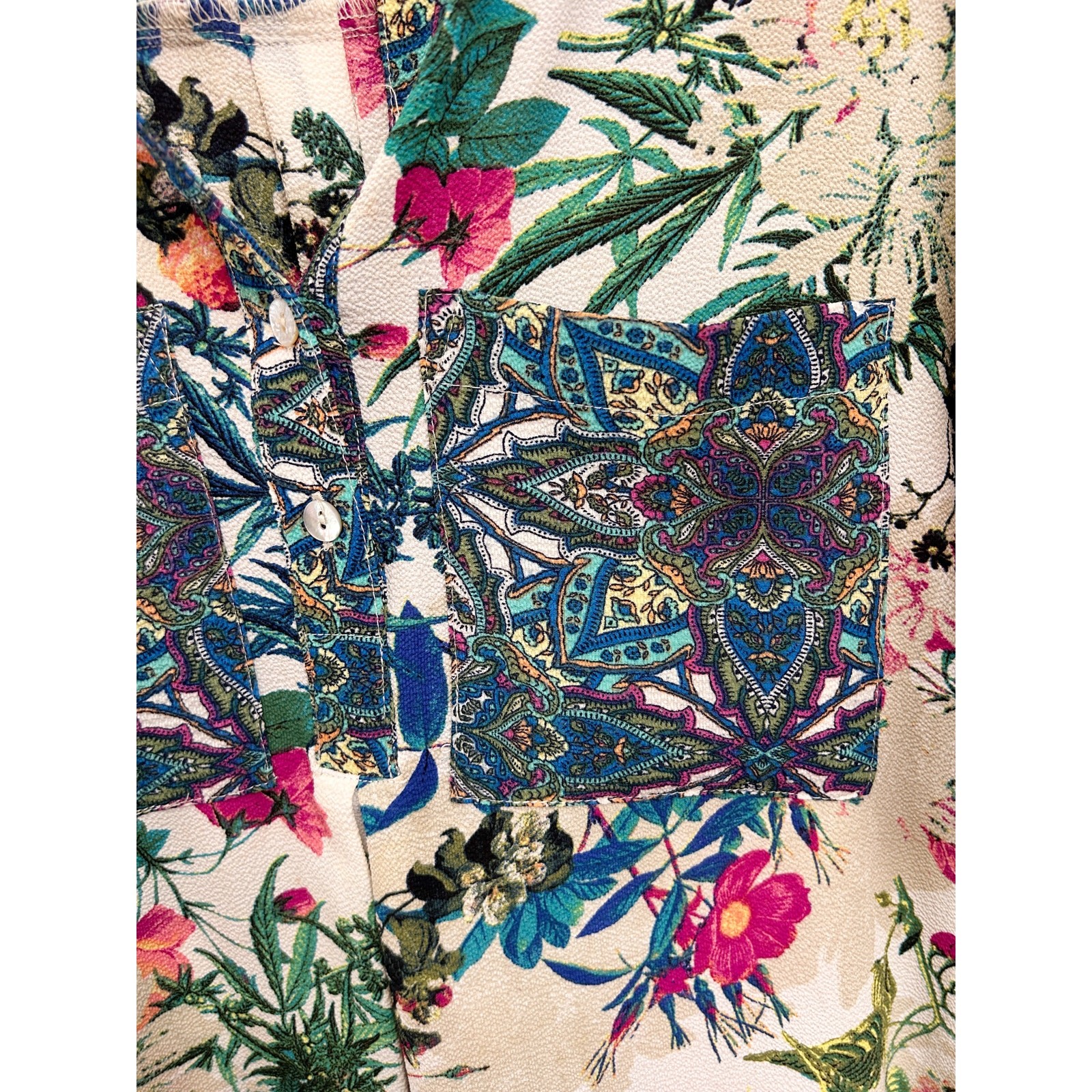 FIG & FLOWER Floral Paisley Mixed Border Print Tunic Boho Blouse Top S